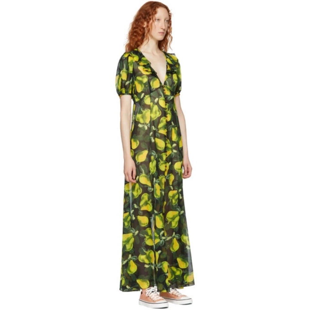 NWT Marc Jacobs Redux Grunge Fruit Print Maxi Dress Black Green Yellow 2 / XS